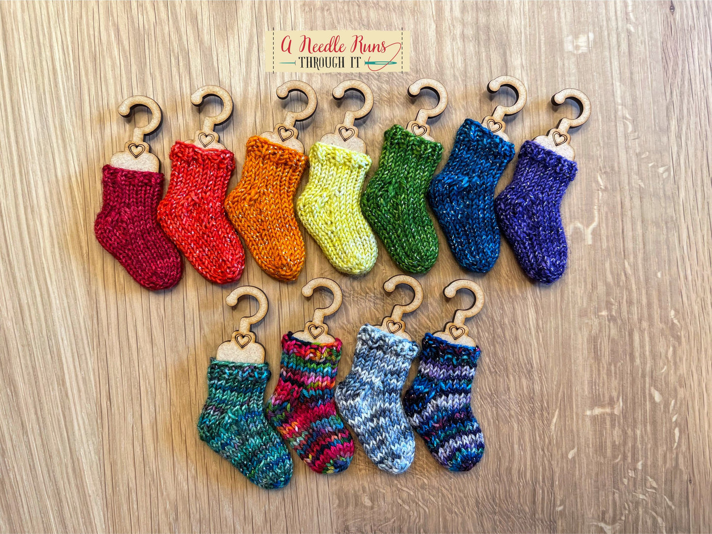 Tiny Sock Blockers hanger for knitted socks ornaments. Ornament sock pattern. Cute ornament wooden hanger for tiny knitted socks