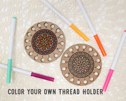 Color your own mandala Thread Holder, Wood embroidery thread holder, embroidery floss holder. Thread palette for cross stitch and needlework