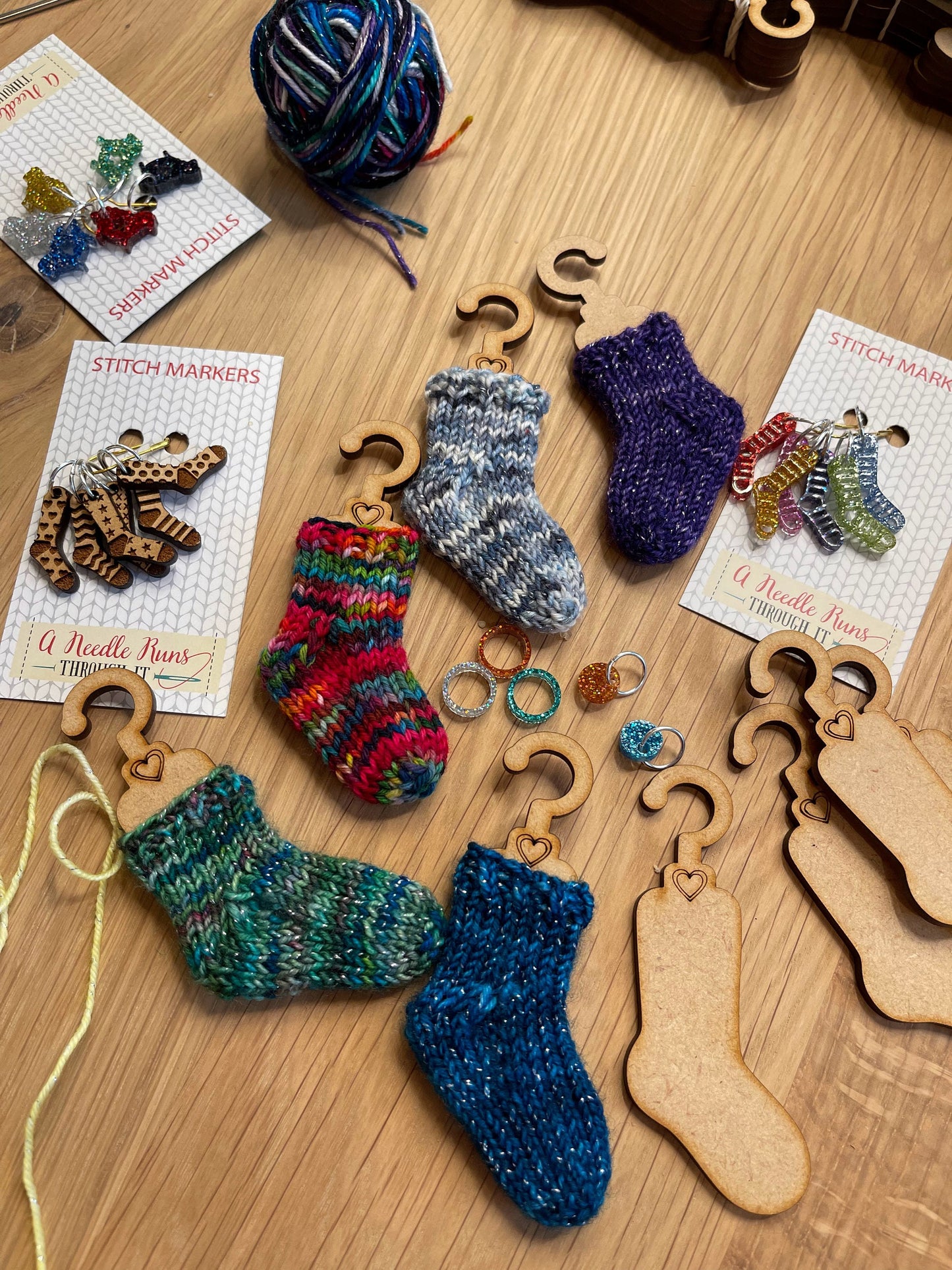 Tiny Sock Blockers hanger for knitted socks ornaments. Ornament sock pattern. Cute ornament wooden hanger for tiny knitted socks