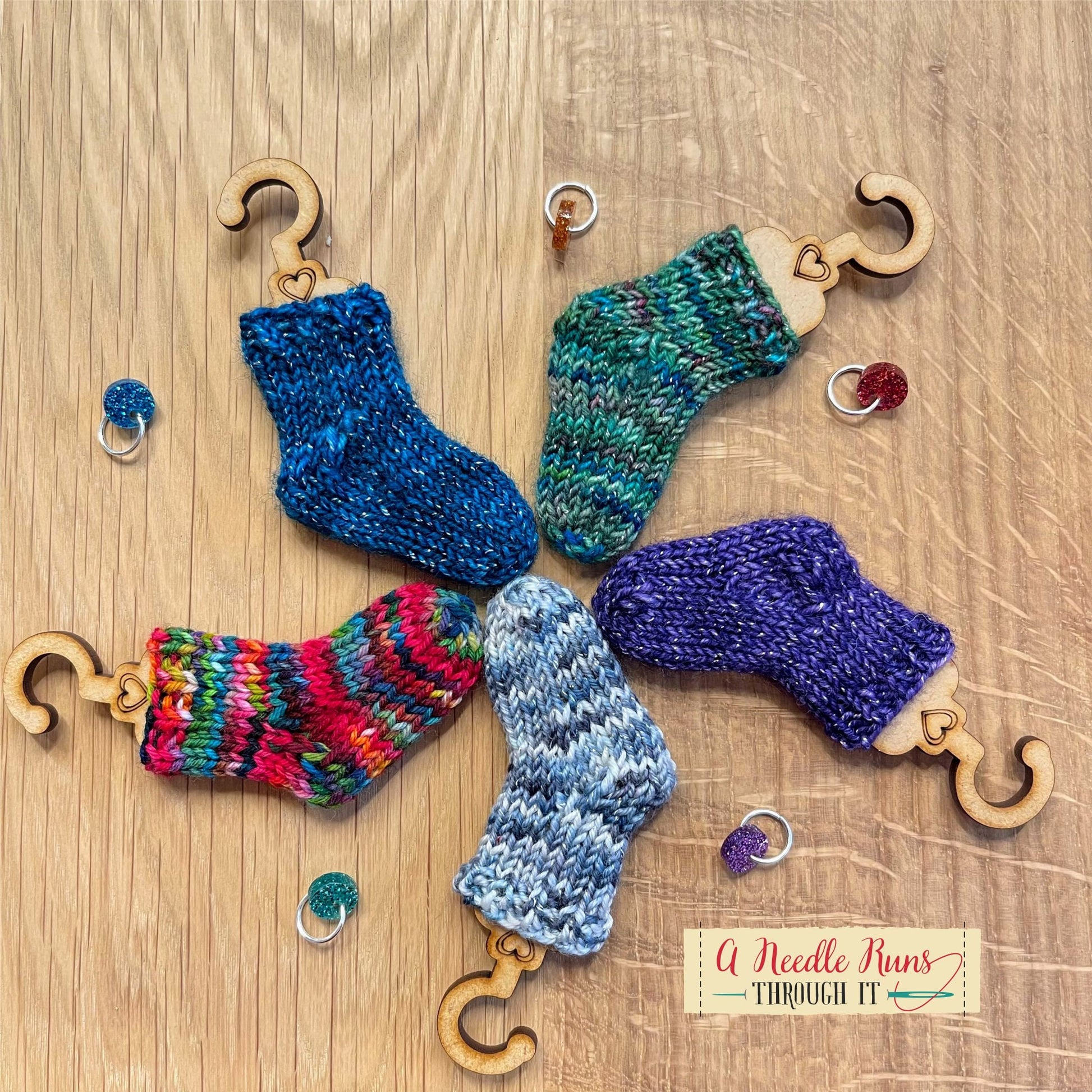 Tiny Sock Blockers hanger for knitted socks ornaments. Ornament sock pattern. Cute ornament wooden hanger for tiny knitted socks