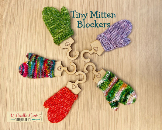 Tiny Mitten Blockers hanger for knitted mitten ornaments. Ornament sock pattern. Cute ornament wooden hanger for tiny knitted mittens