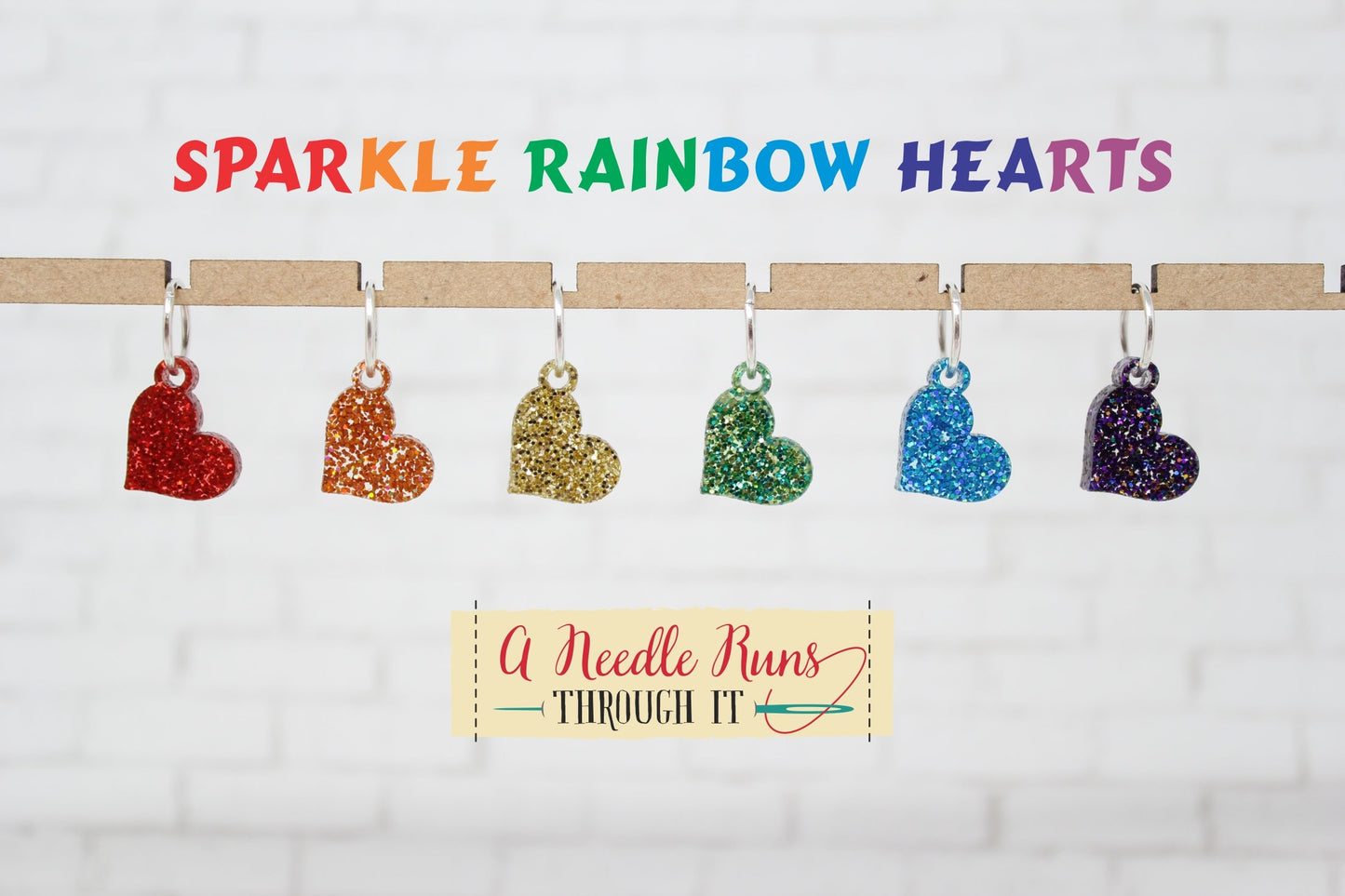 Rainbow heart Sparkle stitch marker set for Knitting and crochet, Progress keeper knitting markers. Pride Stitch markers