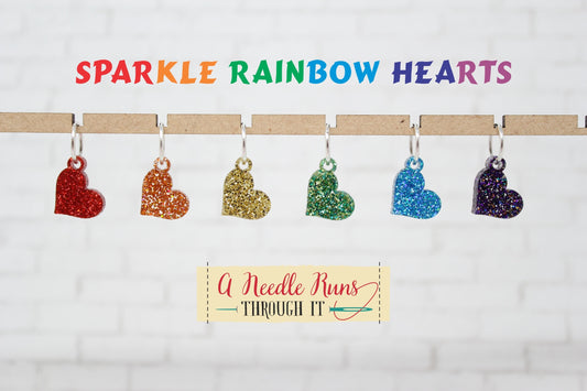 Rainbow heart Sparkle stitch marker set for Knitting and crochet, Progress keeper knitting markers. Pride Stitch markers