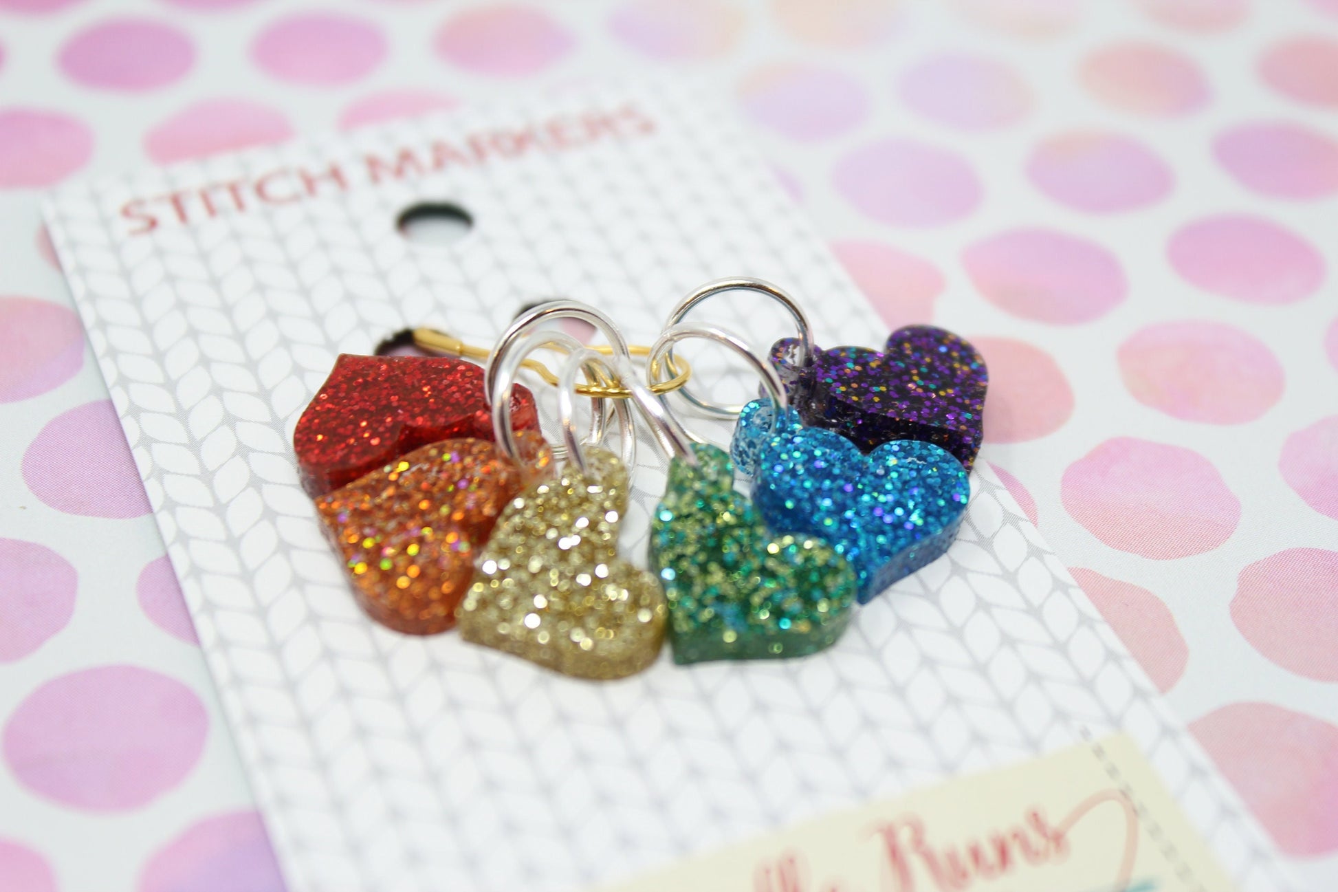 Rainbow heart Sparkle stitch marker set for Knitting and crochet, Progress keeper knitting markers. Pride Stitch markers
