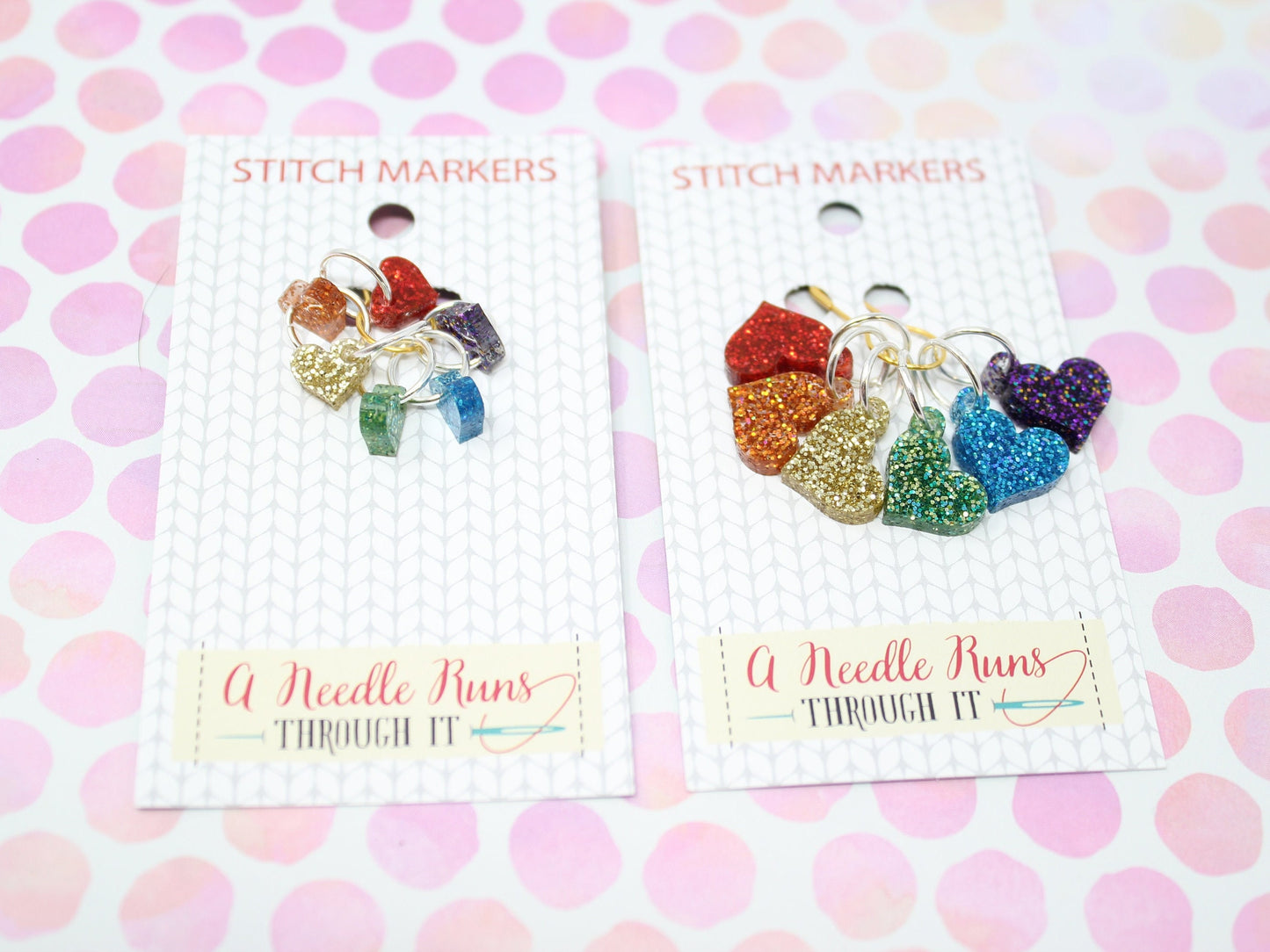Tiny Rainbow heart Sparkle stitch marker set for Knitting and crochet, Progress keeper knitting markers. Pride Stitch markers