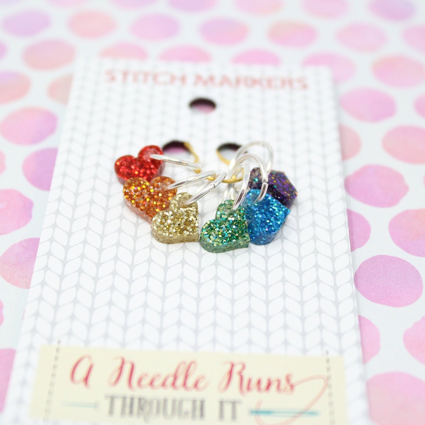 Tiny Rainbow heart Sparkle stitch marker set for Knitting and crochet, Progress keeper knitting markers. Pride Stitch markers