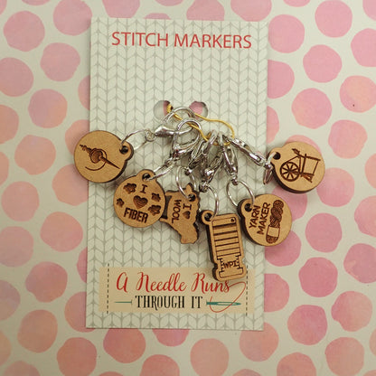Fiber Spinning Stitch Marker Set. Spinning Wheel WPI sheep spindle wool fiber cute stitch marker set for knitting or crochet