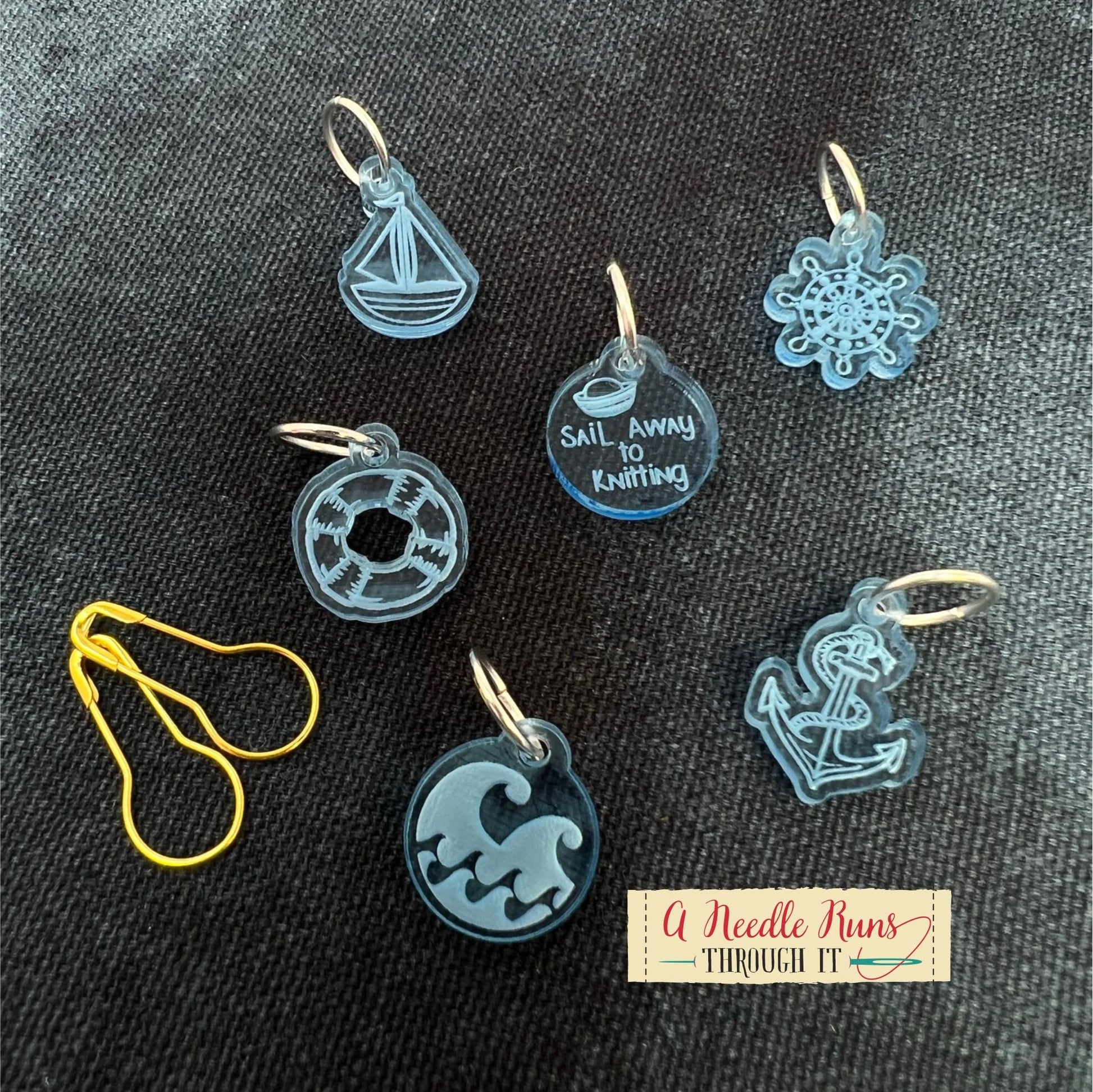 Sailaway Knitalong Stitch Marker Set and Tiny triangle matching bag. Olive Knits 4 day KAL st. marker set, Knitting. Sailing stitch markers