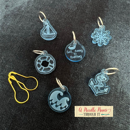 Sailaway Knitalong Stitch Marker Set and Tiny triangle matching bag. Olive Knits 4 day KAL st. marker set, Knitting. Sailing stitch markers
