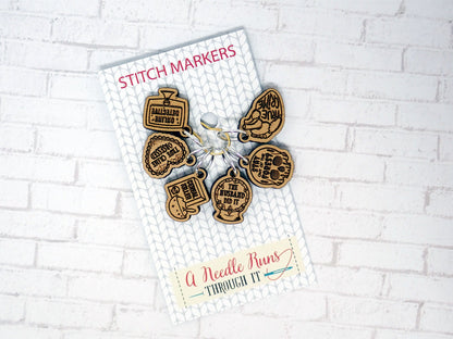 True Crime and Craft inspired stitch marker set, snag free stitch markers, st markers for knitting, crochet progress keeper