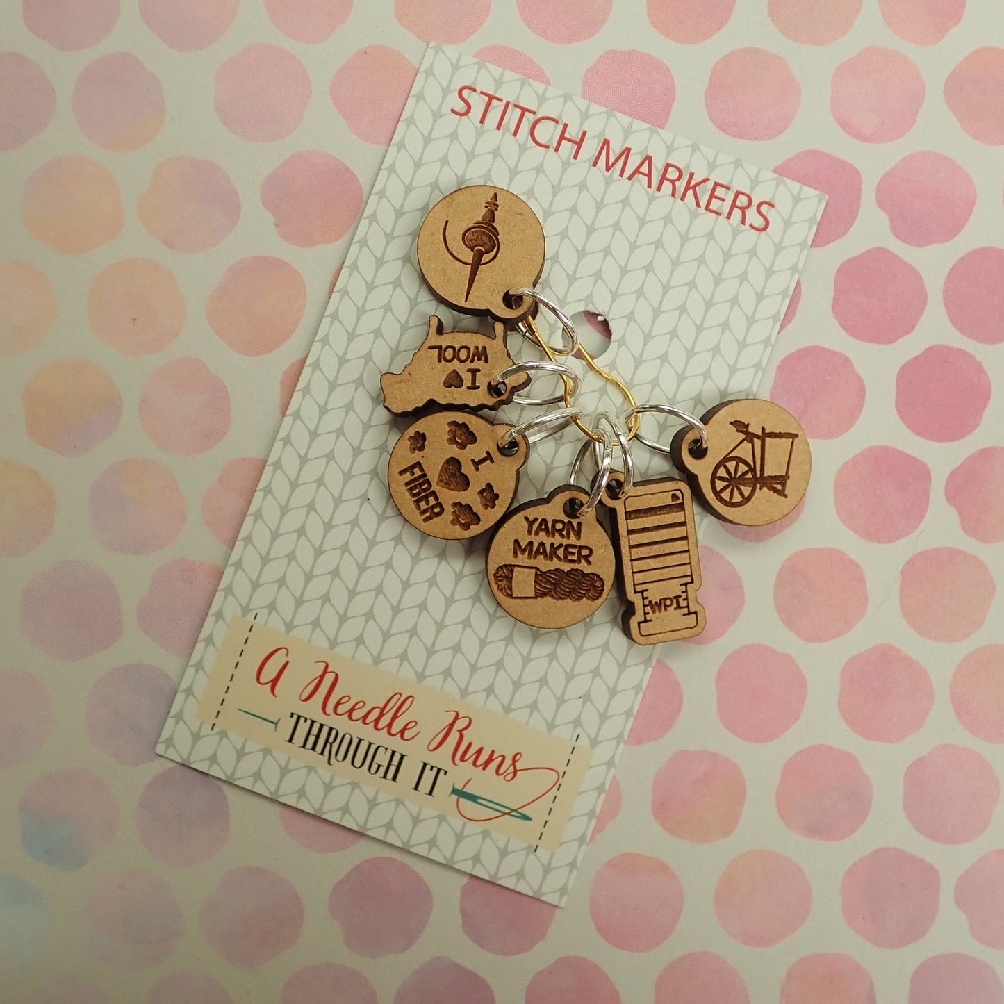 Fiber Spinning Stitch Marker Set. Spinning Wheel WPI sheep spindle wool fiber cute stitch marker set for knitting or crochet