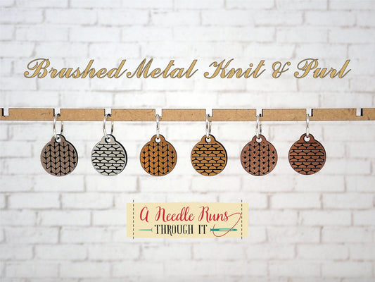 Brushed metal rose gold, gold and silver knit and purl stitch markers, metallic look stich markers for knitting, knit purl progress keepers