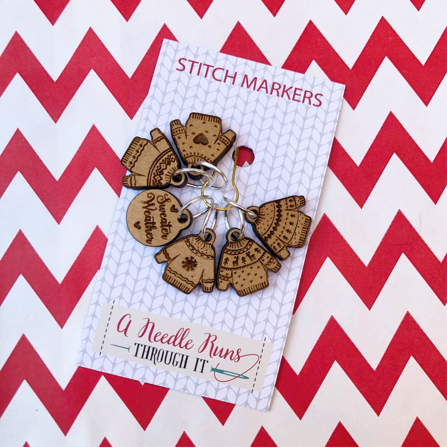 Sweater Weather stitch marker set, snag free stitch markers, st markers for knitting, cute sweater knitting markers, crochet progress keeper