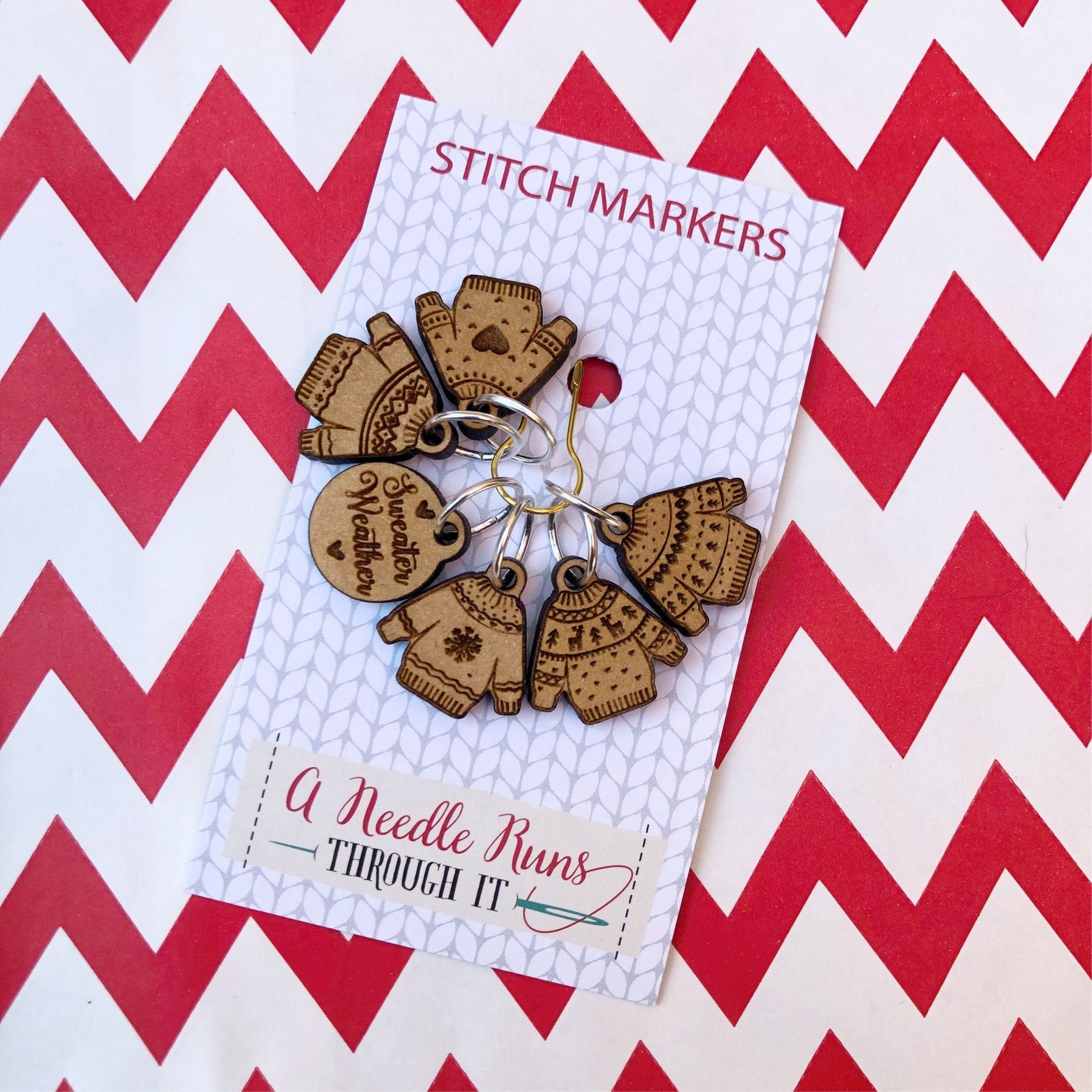 Sweater Weather stitch marker set, snag free stitch markers, st markers for knitting, cute sweater knitting markers, crochet progress keeper