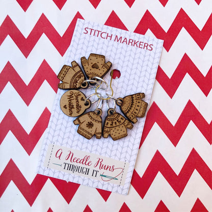 Sweater Weather stitch marker set, snag free stitch markers, st markers for knitting, cute sweater knitting markers, crochet progress keeper