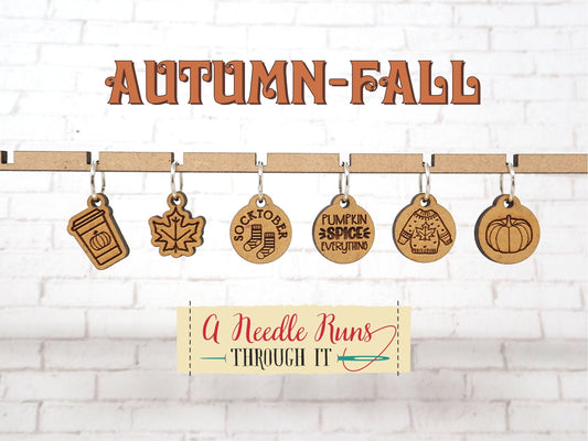 Fall, Autumn stitch marker set, snag free stitch markers. Pumpkin spice. Knitting markers and clasp crochet markers. Progress keeper marker