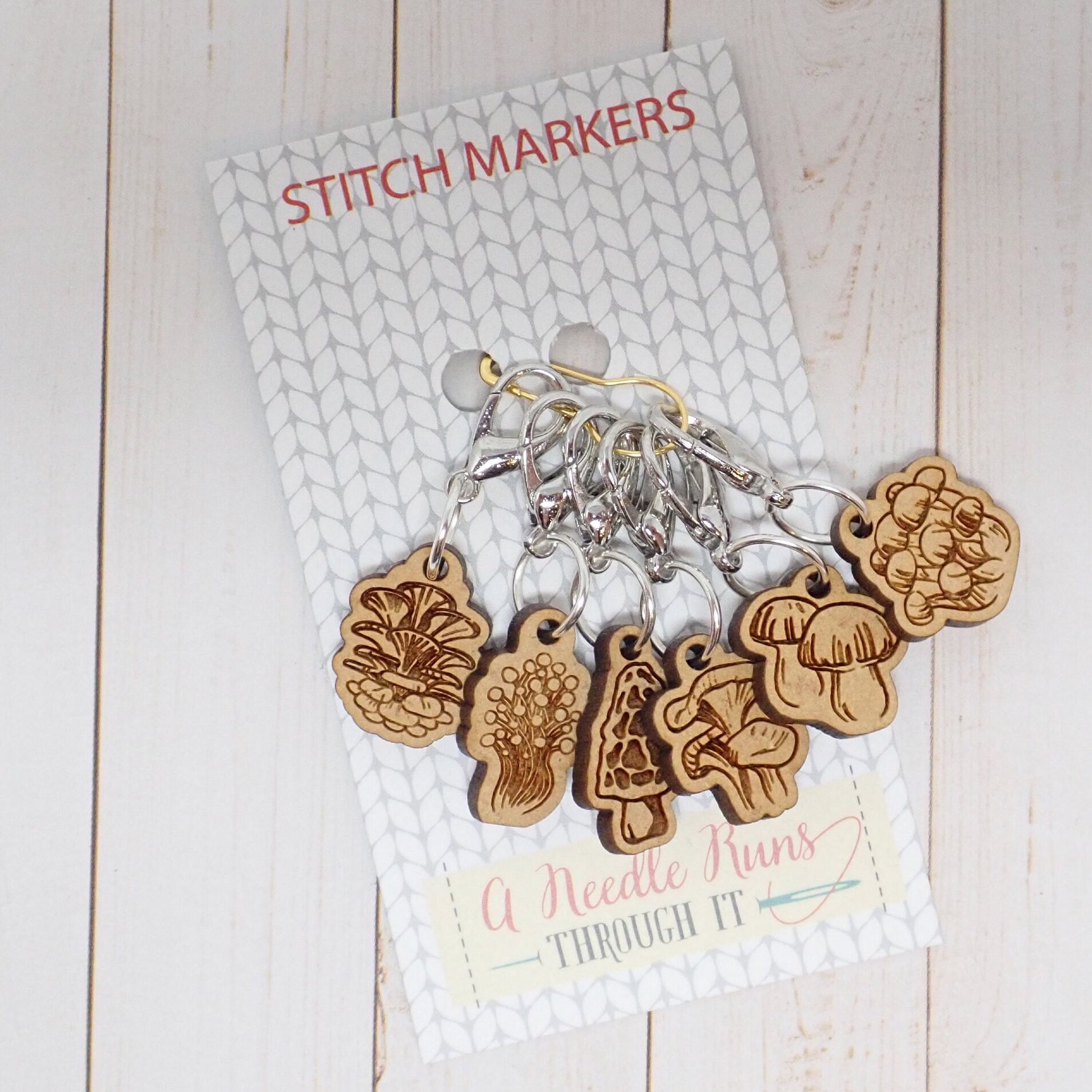 Mushroom Stitch Marker Set, Forest mushrooms progress keepers, Knitting St. Markers, Crochet Markers. Chanterelle, Enoki Oyster, Morel
