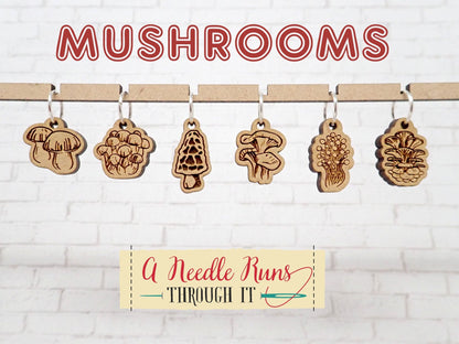 Mushroom Stitch Marker Set, Forest mushrooms progress keepers, Knitting St. Markers, Crochet Markers. Chanterelle, Enoki Oyster, Morel