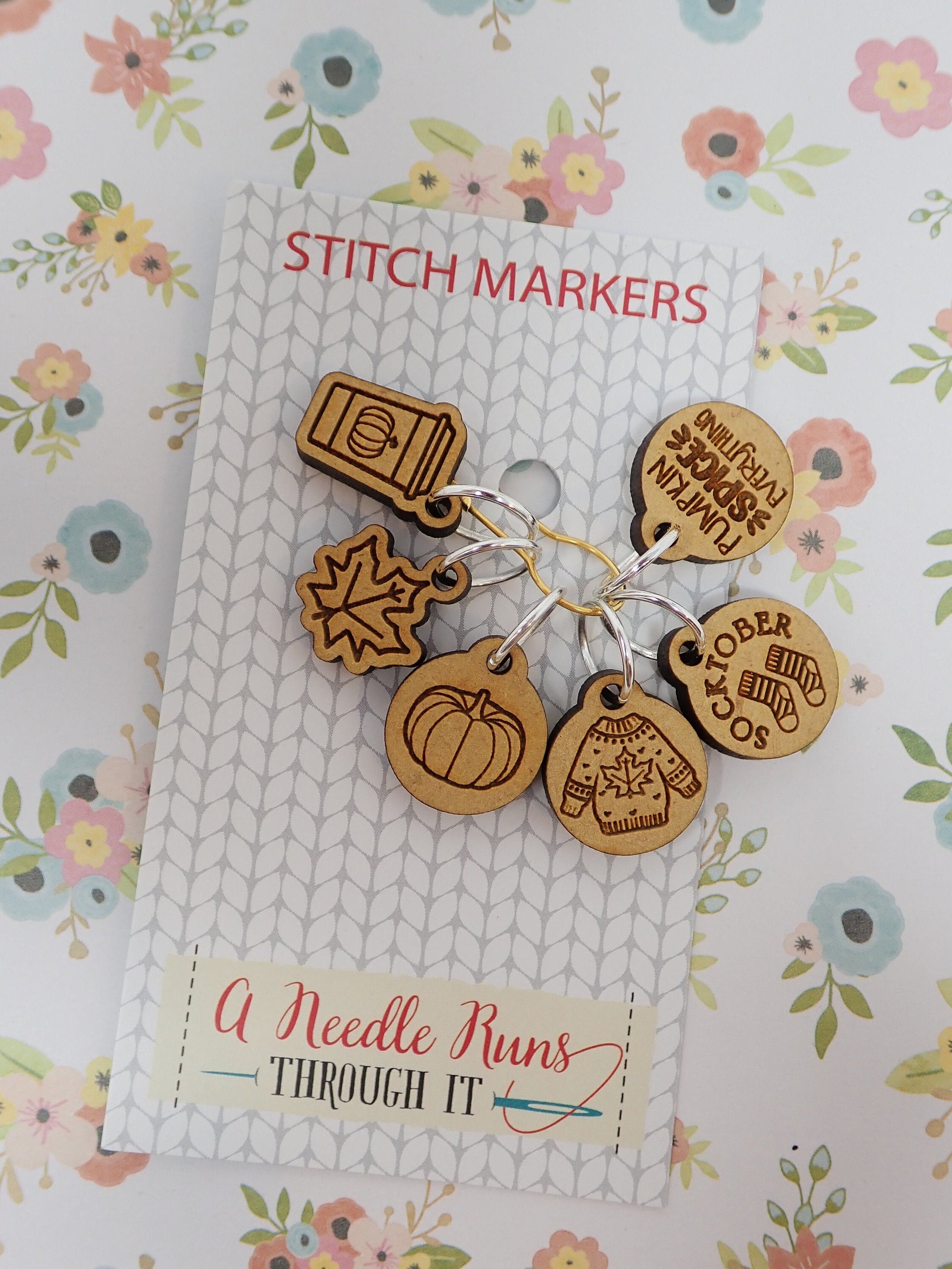 Fall, Autumn stitch marker set, snag free stitch markers. Pumpkin spice. Knitting markers and clasp crochet markers. Progress keeper marker