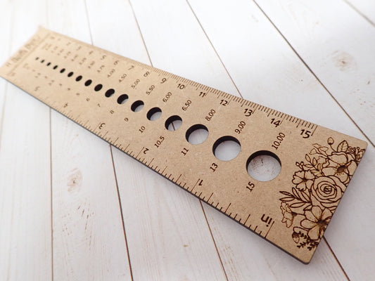 Combination Knitting Needle Gauge & 6" Ruler, small needle gauge. 6" ruler and needle gauge. long knitting ruler