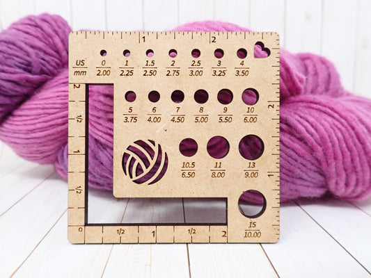 Square Combination Knitting Needle gauge, small needle gauge. Gauge Swatch tool and needle gauge ruler