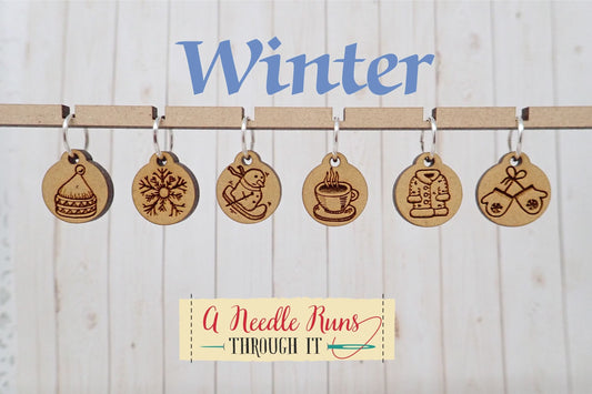 Winter Knitting Stitch markers set, socks, hat,sweater,mittens,cocoa, coat,snowflake. Clasp crochet markers. Winter season stitch marker set