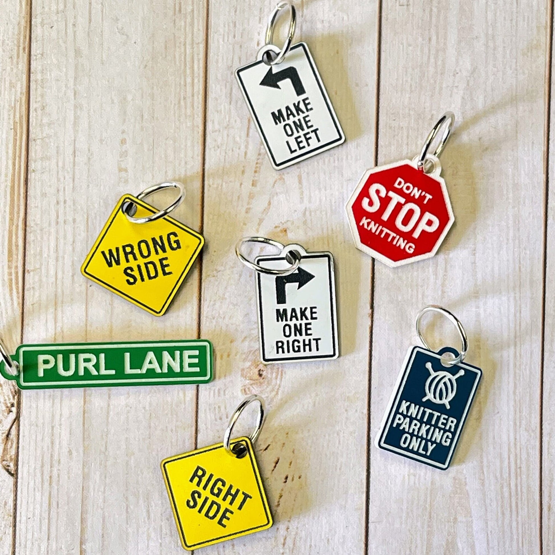 Traffic Street Signs stitch markers for knitting. Fun Stitch Markers. Cute Color Stitch markers. Right Side Wrong Side st. Markers knitting