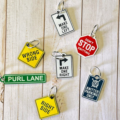 Traffic Street Signs stitch markers for knitting. Fun Stitch Markers. Cute Color Stitch markers. Right Side Wrong Side st. Markers knitting