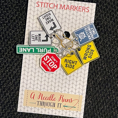 Traffic Street Signs stitch markers for knitting. Fun Stitch Markers. Cute Color Stitch markers. Right Side Wrong Side st. Markers knitting