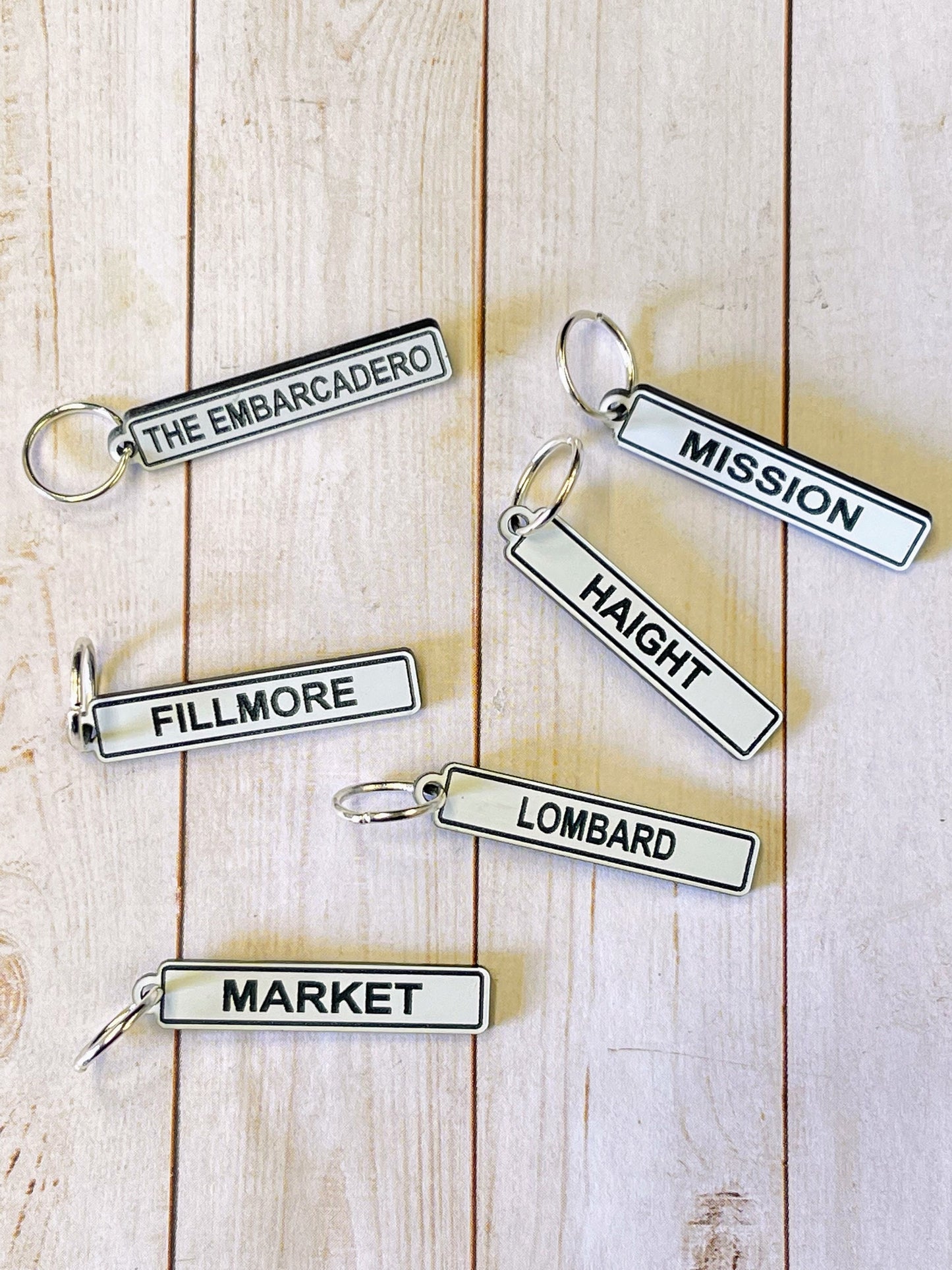 Streets of San Francisco stitch markers for knitting or crochet. San Francisco streets Stitch markers. City of SF streets st. markers