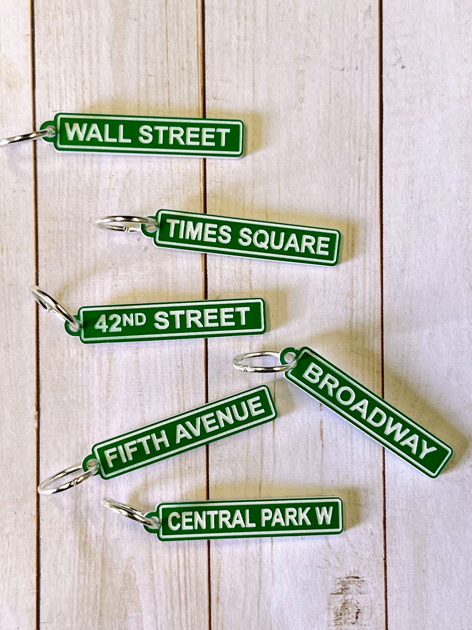 Streets of New York stitch markers for knitting or crochet. NYC streets Stitch markers. City of New York.Broadway.times square street signs