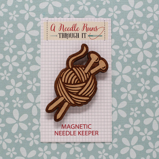 Knitting needles, crochet hook with yarn Cross Stitch Needle Minder, Wood Magnetic Needle Minder. Hand embroidery, Needle Keeper.