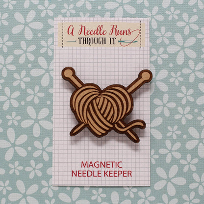 Knitting needles, crochet hook with yarn Cross Stitch Needle Minder, Wood Magnetic Needle Minder. Hand embroidery, Needle Keeper.