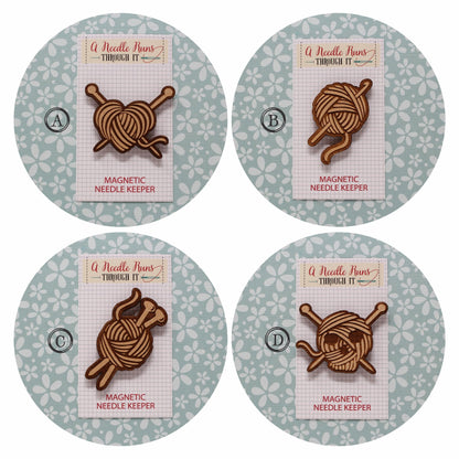 Knitting needles, crochet hook with yarn Cross Stitch Needle Minder, Wood Magnetic Needle Minder. Hand embroidery, Needle Keeper.