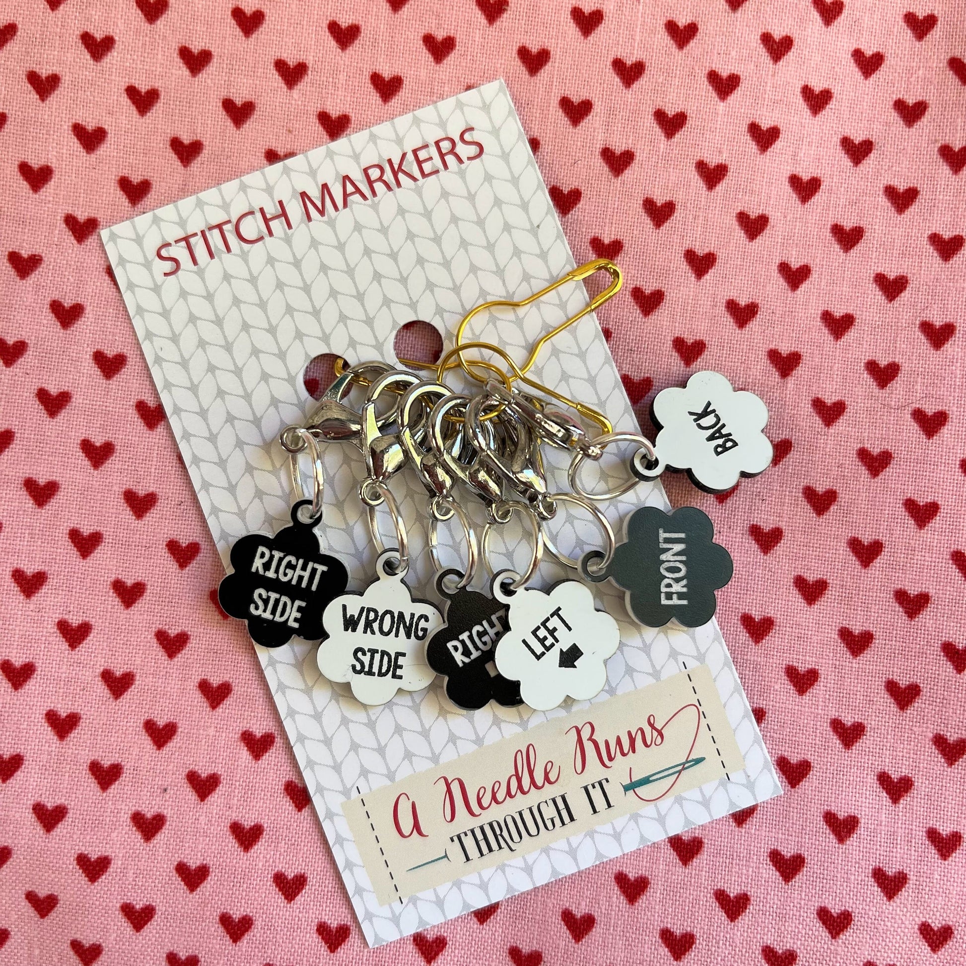 Right Side, Wrong side stitch marker set. front back knitting markers, progress keepers, Left-Right stitch markers