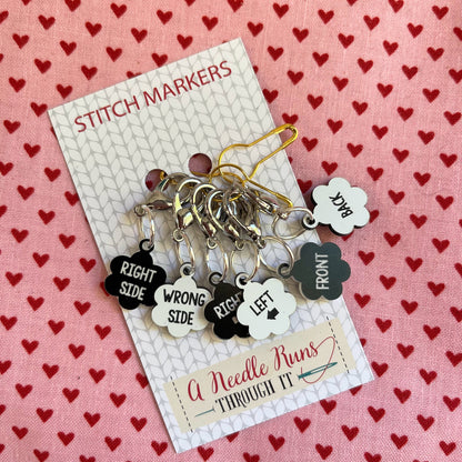Right Side, Wrong side stitch marker set. front back knitting markers, progress keepers, Left-Right stitch markers