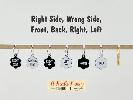 Right Side, Wrong side stitch marker set. front back knitting markers, progress keepers, Left-Right stitch markers