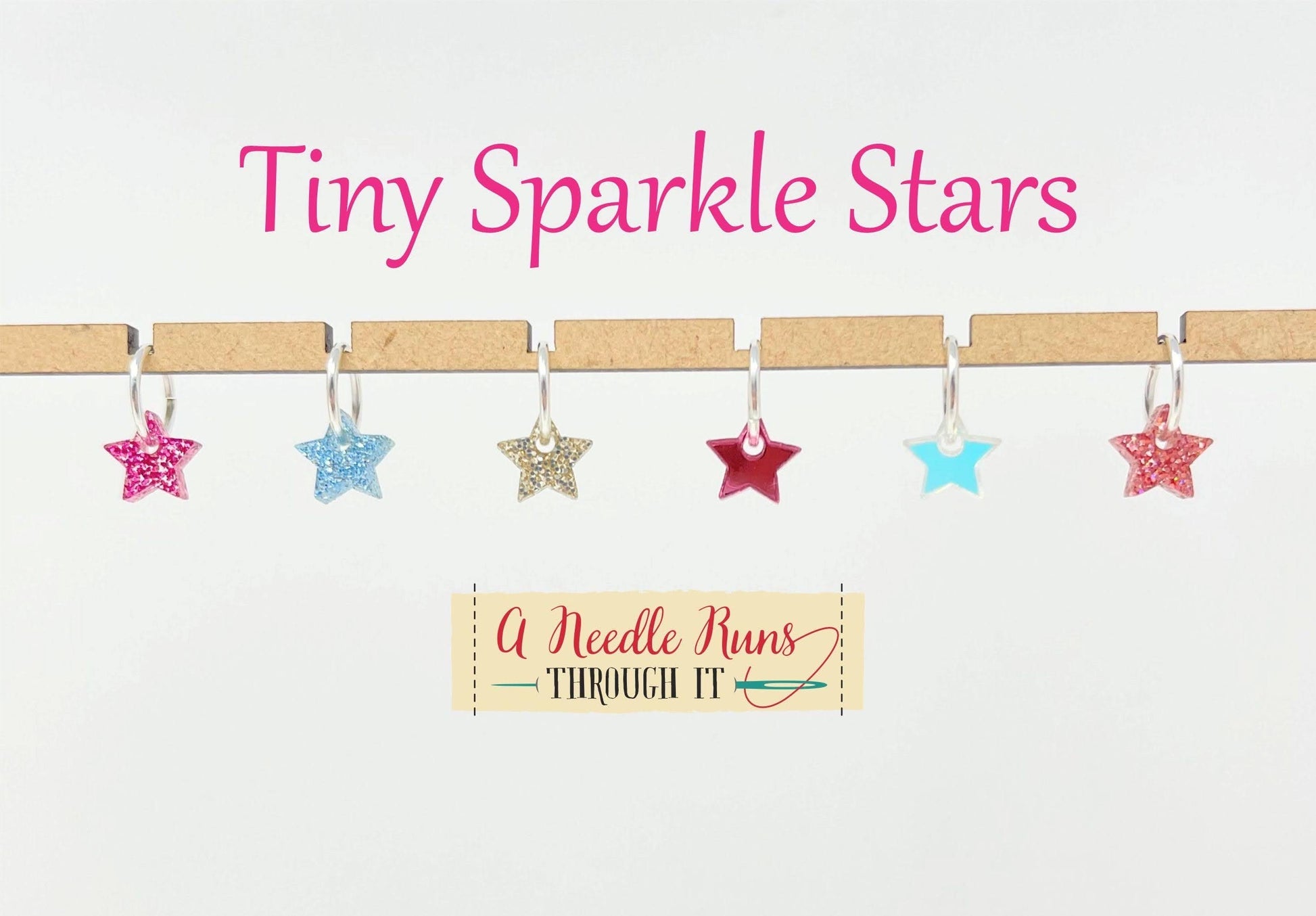 Tiny sparkle stars stitch markers for knitting or crochet. Sparkle Acrylic stitch markers. Tiny stars progress keepers.