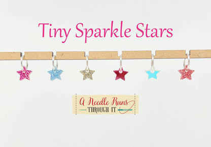Tiny sparkle stars stitch markers for knitting or crochet. Sparkle Acrylic stitch markers. Tiny stars progress keepers.