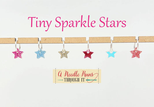 Tiny sparkle stars stitch markers for knitting or crochet. Sparkle Acrylic stitch markers. Tiny stars progress keepers.
