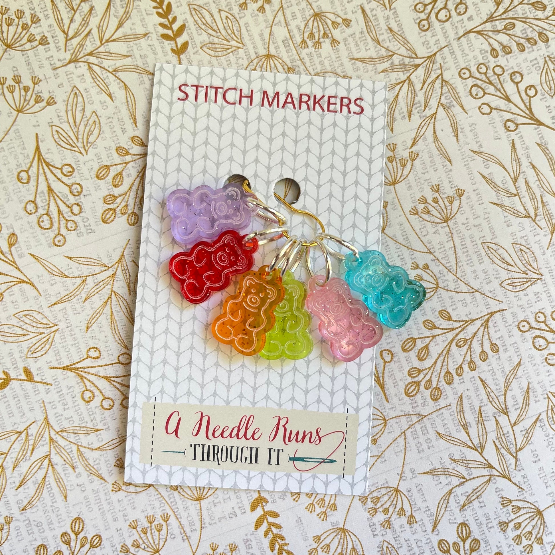 Gummy bear inspired stitch markers for knitting or crochet. Sparkle Acrylic stitch markers. Gummy candies teddy bear progress keepers