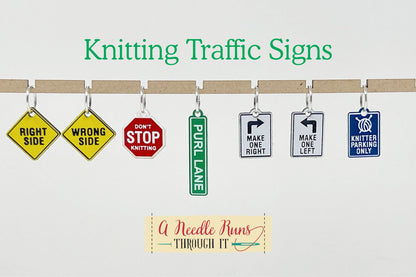 Traffic Street Signs stitch markers for knitting. Fun Stitch Markers. Cute Color Stitch markers. Right Side Wrong Side st. Markers knitting
