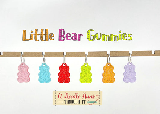 Gummy bear inspired stitch markers for knitting or crochet. Sparkle Acrylic stitch markers. Gummy candies teddy bear progress keepers