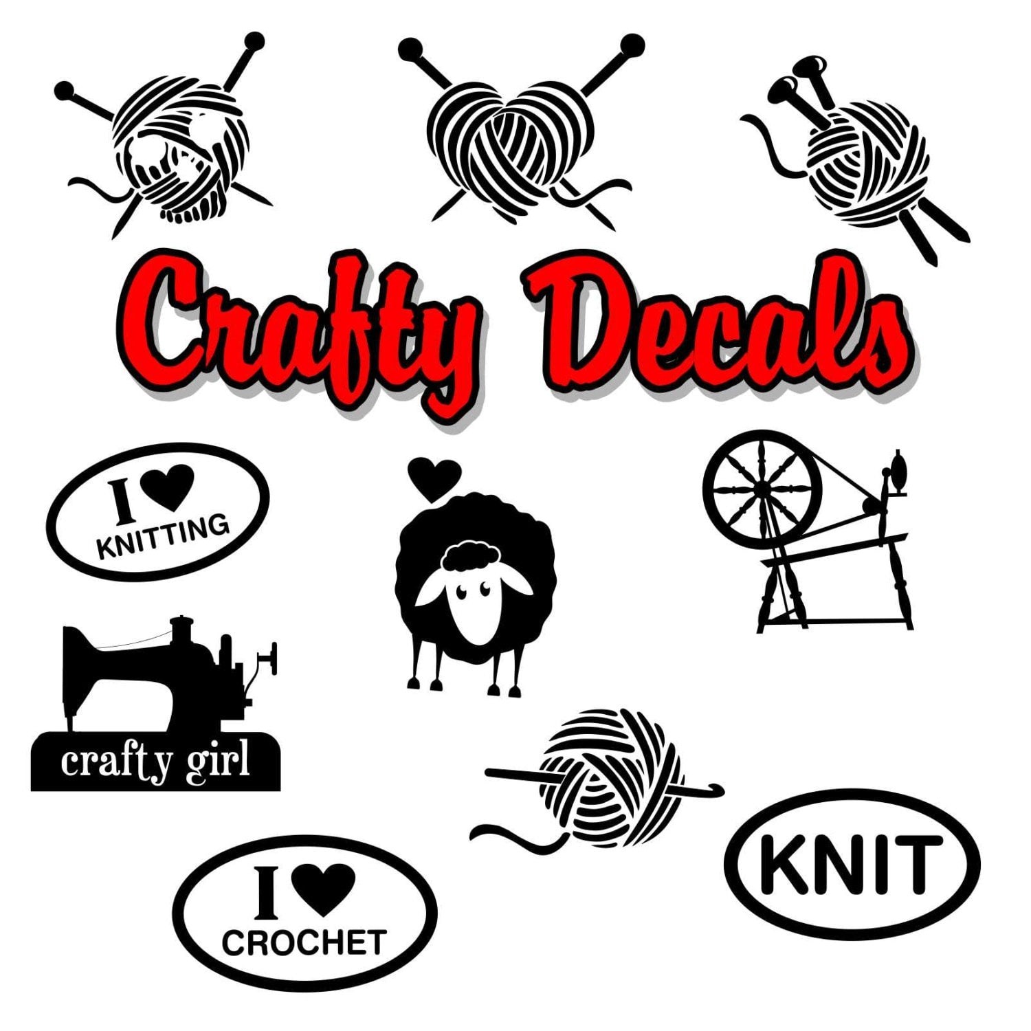 Crafty Knitting Car Decals, Laptop Decal, Vinyl Stickers for your car or window. Knitting Decals, Crochet Decals. water bottle sticker