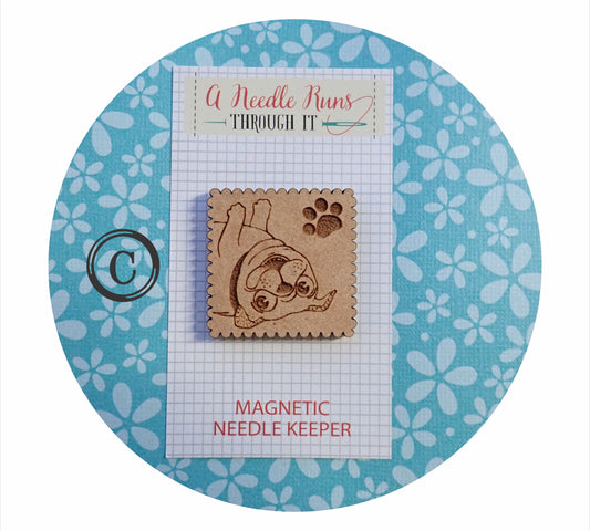 Cross Stitch Needle Minder, Pug needle minder, Wood Magnetic Needle Minder. Hand embroidery, Needle Keeper. Needle minder cross stitch. Dog
