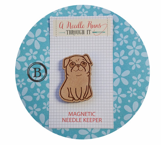 Cross Stitch Needle Minder, Pug needle minder, Wood Magnetic Needle Minder. Hand embroidery, Needle Keeper. Needle minder cross stitch. Dog