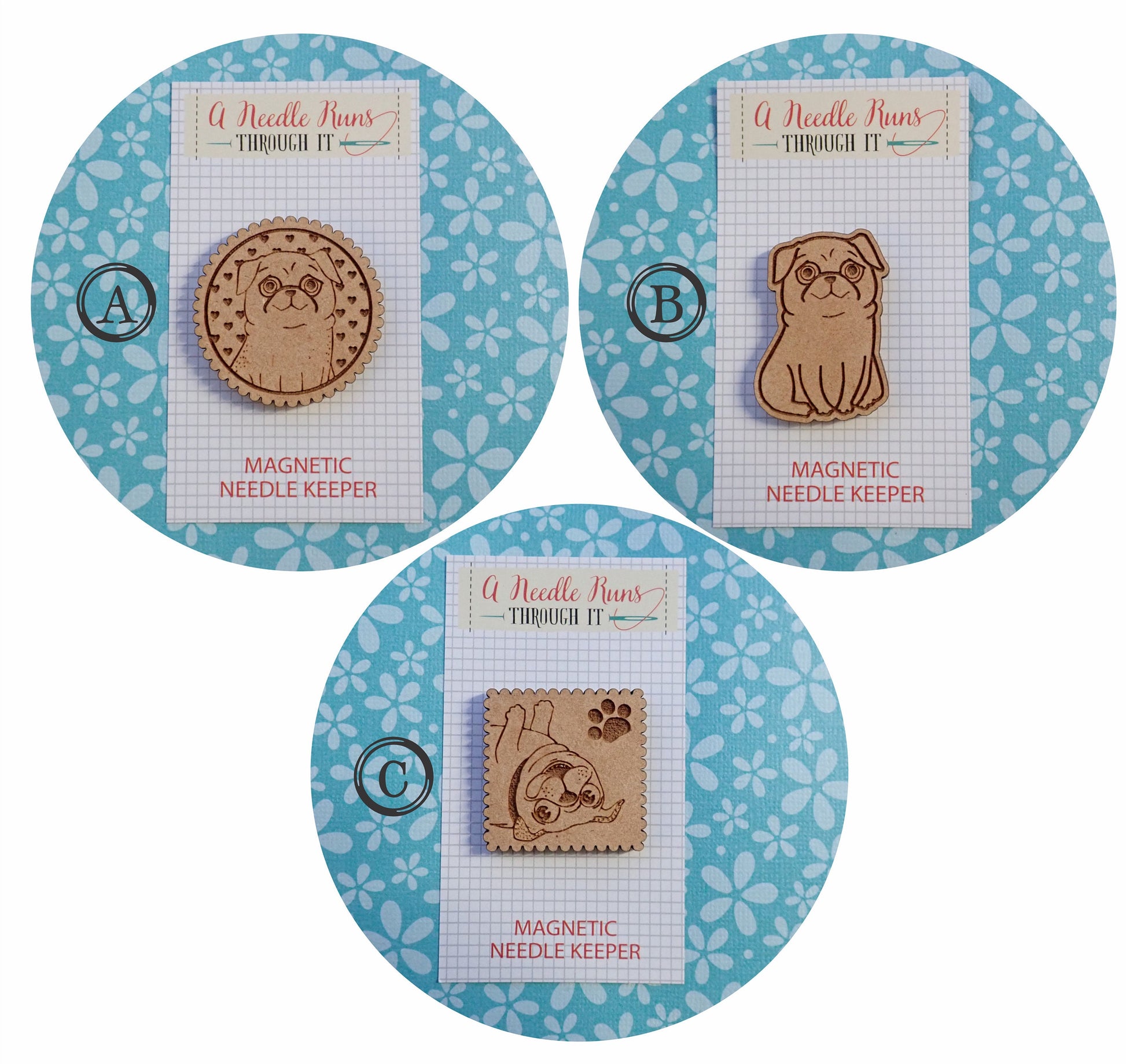 Cross Stitch Needle Minder, Pug needle minder, Wood Magnetic Needle Minder. Hand embroidery, Needle Keeper. Needle minder cross stitch. Dog