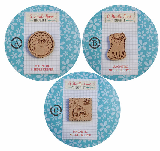 Cross Stitch Needle Minder, Pug needle minder, Wood Magnetic Needle Minder. Hand embroidery, Needle Keeper. Needle minder cross stitch. Dog