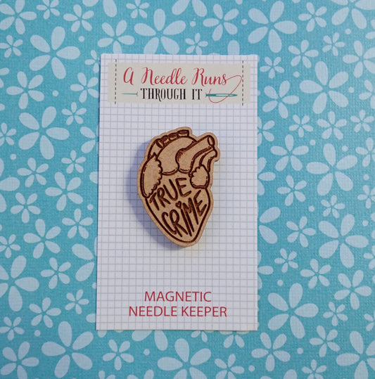 Cross Stitch Needle Minder, True Crime needleminder, Wood Magnetic Needle Minder. Hand embroidery, Needle Keeper. Needle minder cross stitch