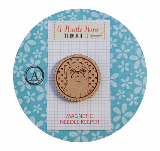Cross Stitch Needle Minder, Pug needle minder, Wood Magnetic Needle Minder. Hand embroidery, Needle Keeper. Needle minder cross stitch. Dog